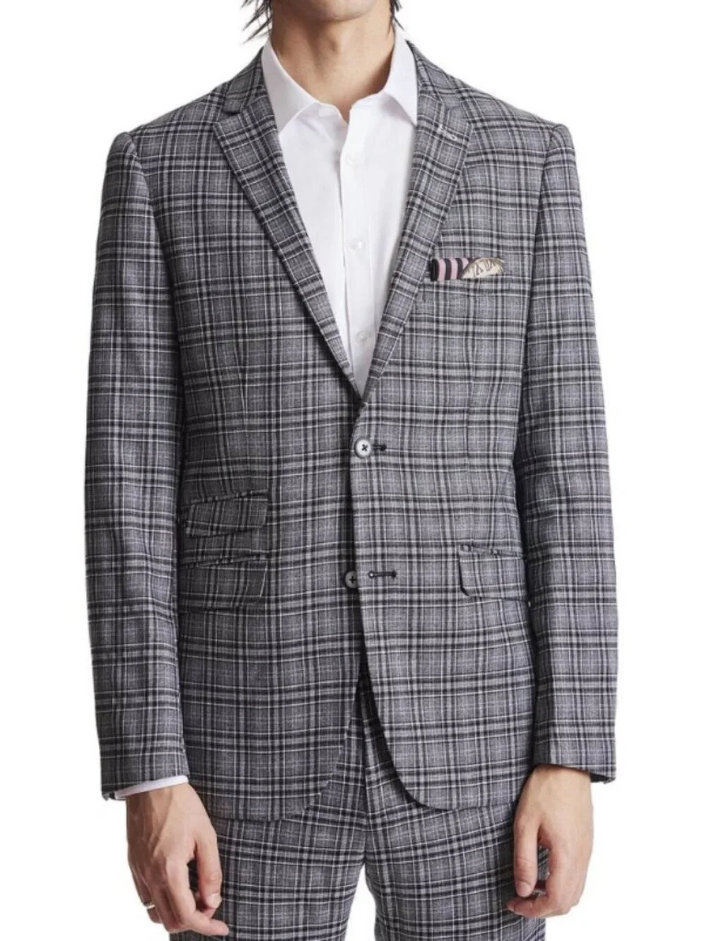 Paisley & Gray Dover Notch Slim Fit Jacket Men's Gray Plaid Abstract Interior 44